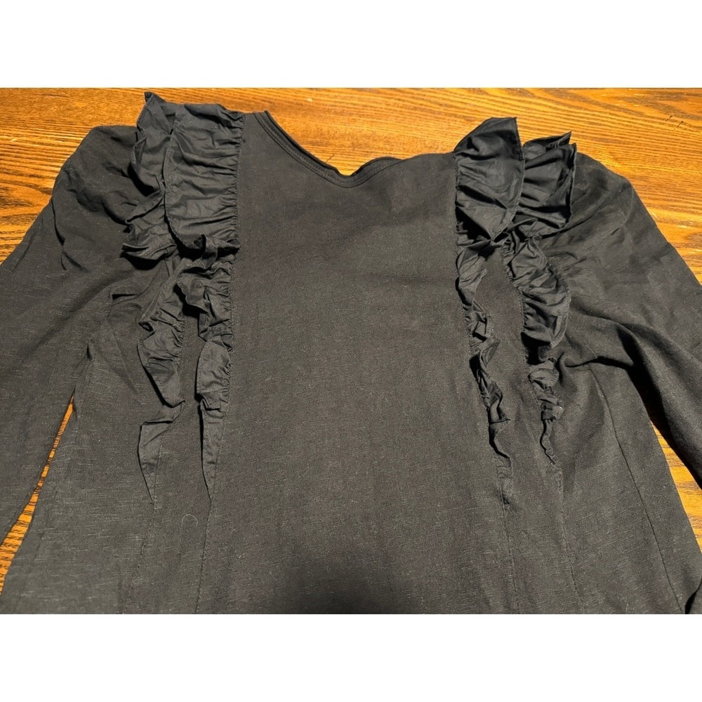 By Anthropologie Top Womens S Black Ruffle V Neck Long Sleeve Knit Blouse chic - Picture 14 of 16
